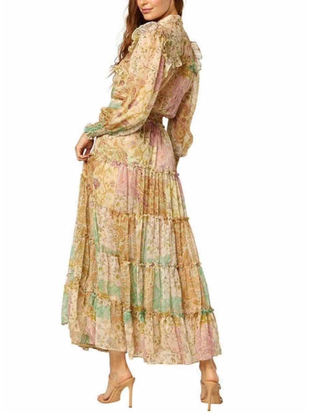 Misa Los Angeles Pastel Patchwork Floral Ruffled Maxi Dress